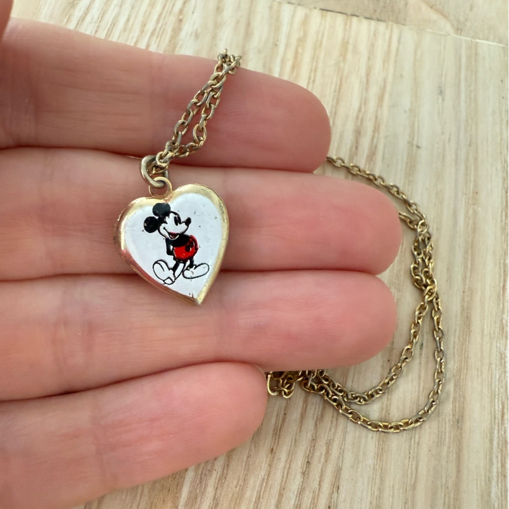 Rare Vintage Walt Disney productions gold tone Mickey Mouse locket necklace